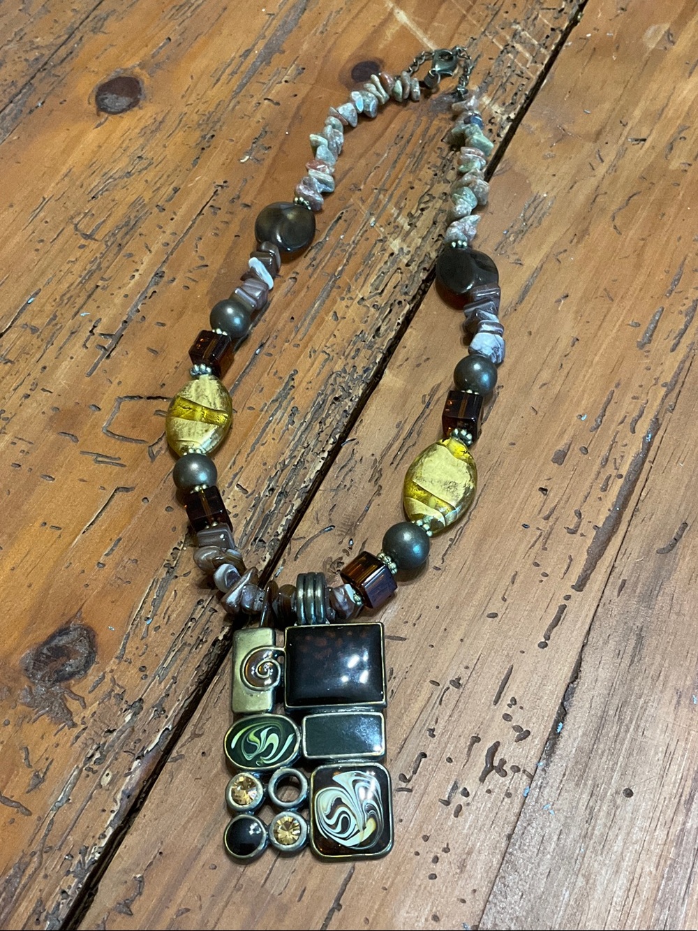 Artisan Multicolor Stone and Ceramic Pendant Necklace